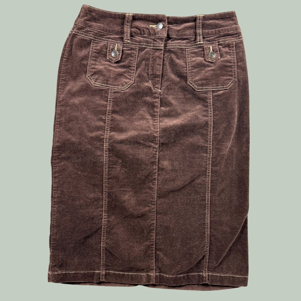 Motto Skirt Women 8 Brown Corduroy Stretch Pencil Knee Length Dark Academia Y2K